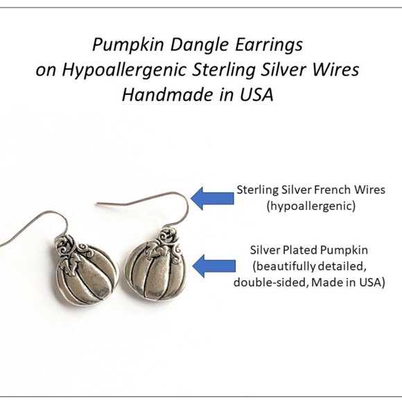 Pumpkin Earrings Sterling Silver Hypoallergenic for Womens Handmade in USA - Picture 2 of 3